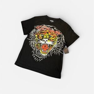 Ed Hardy Faded Black Tiger Layered Graphic T-Shirt Men's Large new